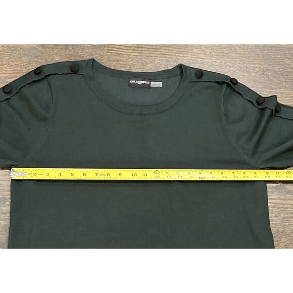 Karl Lagerfeld Sweater Women’s Large Green Puff Balloon Sleeve Buttons Preppy - Picture 8 of 10